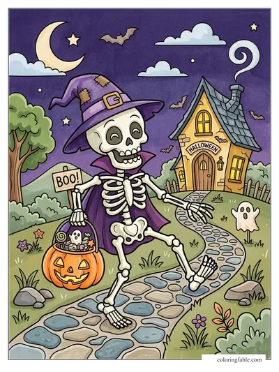 Mischievous Skeleton on the Halloween Path — colored example