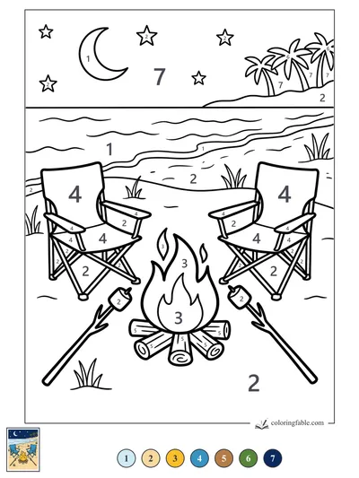 Moonlit Beach Campfire with Marshmallows — color by number