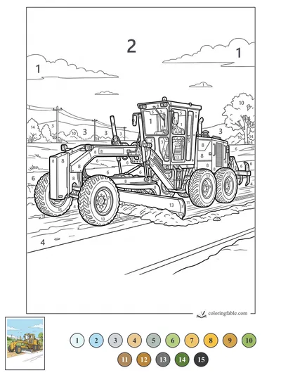 Motor Grader Smoothing a Country Road — color by number