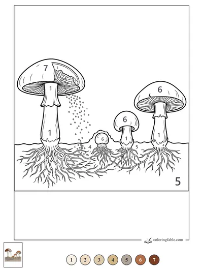 Mushrooms Sharing Spores Underground — color by number