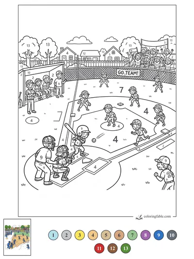 Neighborhood Baseball Game With Cheering Fans — color by number
