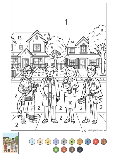 Neighborhood Helpers on Maple Street — color by number