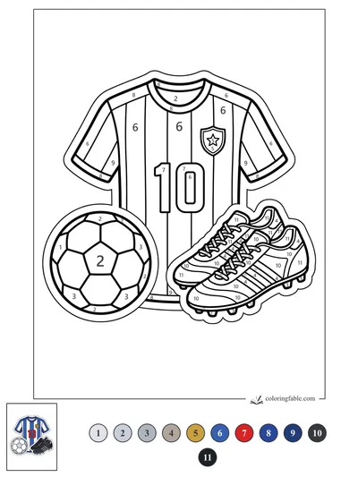 Number 10 Soccer Kit Sticker — color by number