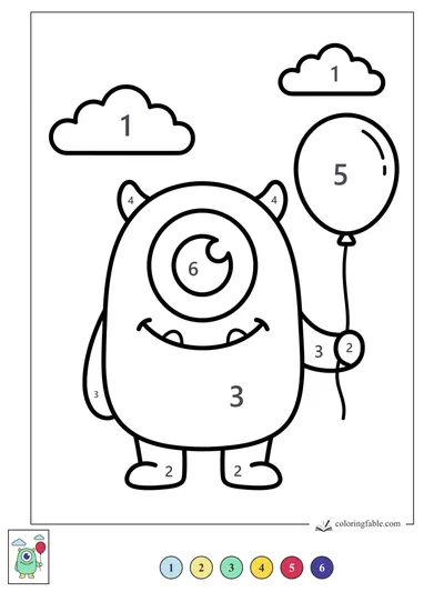 One-Eyed Monster Holding a Balloon — color by number