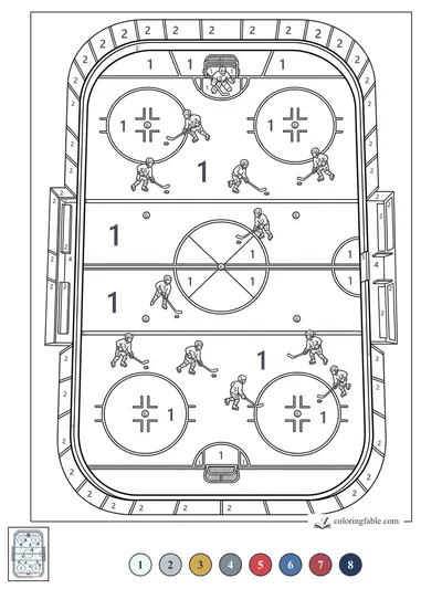 Overhead Hockey Rink Scrimmage — color by number