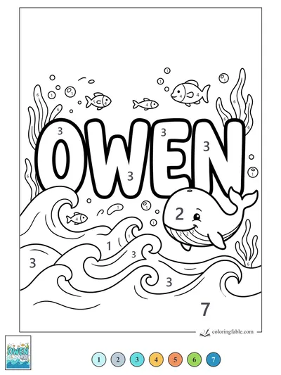 Owen Undersea Name with Whale — color by number
