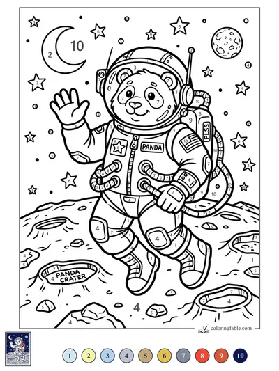 Panda Astronaut Waving from Panda Crater — color by number