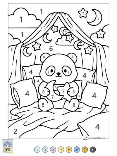 Panda’s Moon-and-Star Pillow Fort — color by number