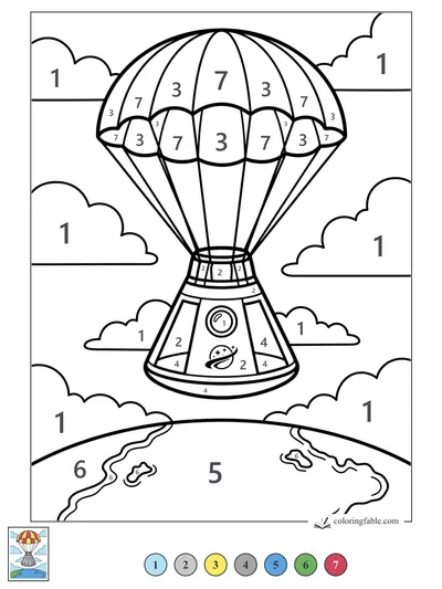 Parachute Space Capsule Above Earth — color by number