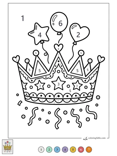 Party Crown with Balloons and Confetti — color by number