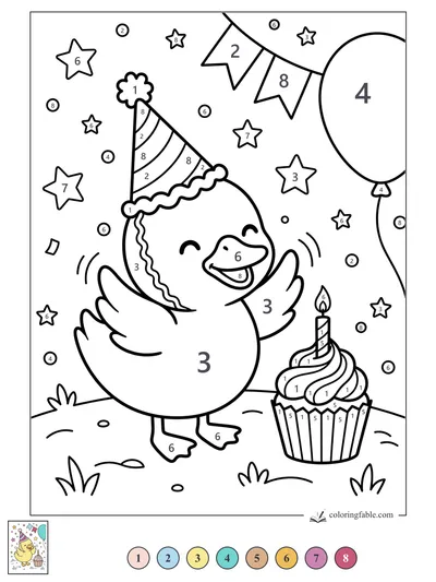Party Duck with Cupcake and Balloon — color by number