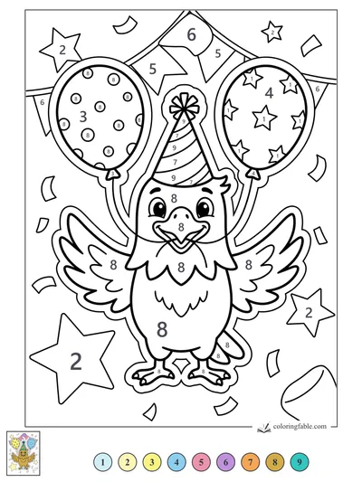Party Eagle With Balloons and Confetti — color by number