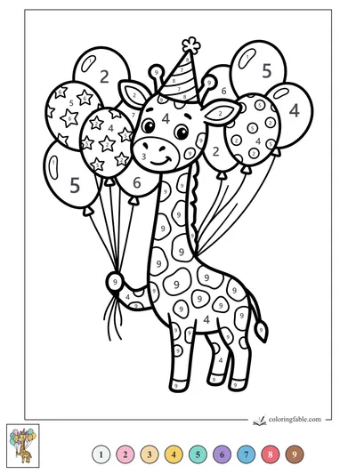 Party Giraffe with Balloons — color by number