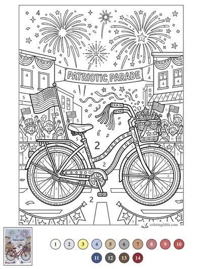 Patriotic Parade Bicycle with Fireworks — color by number