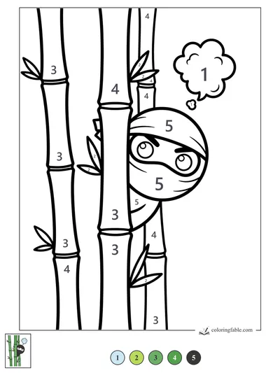 Peekaboo Ninja in the Bamboo — color by number