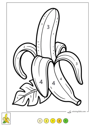 Peeled Banana with Curly Skins and Leaf — color by number