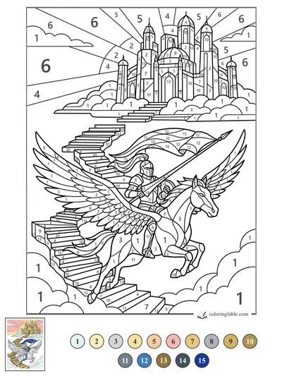 Pegasus Knight on the Sky Stairway — color by number