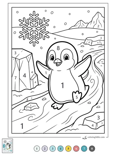 Penguin’s Snowflake Skating Game — color by number
