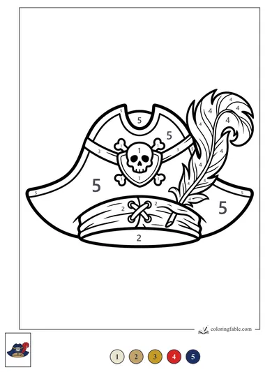 Pirate Hat with Skull Badge and Feather — color by number