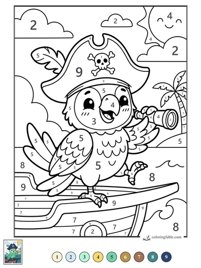 Pirate Parrot with a Spyglass on the Bow — color by number