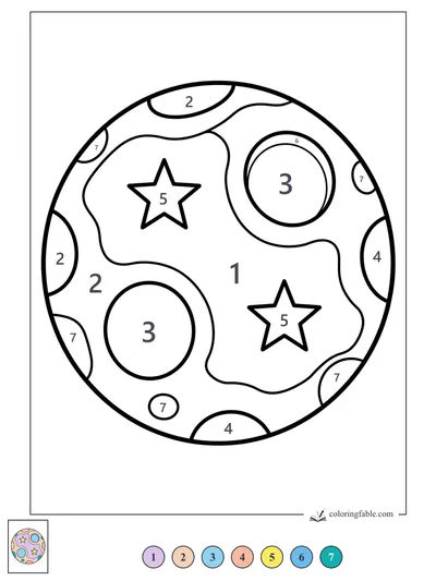 Planet with Star Patches and Round Craters — color by number