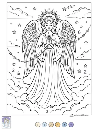 Praying Christmas Angel with Star Garland — color by number