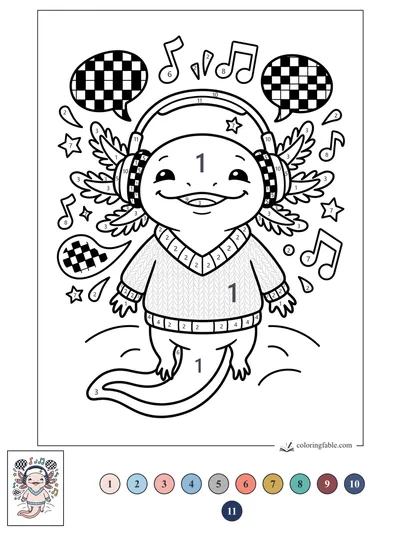 Preppy Axolotl With Headphones and Checkered Beats — color by number