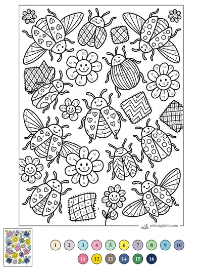 Preppy Beetles Among Smiling Daisies — color by number