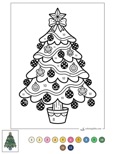 Preppy Christmas Tree with Checkered Ornaments — color by number