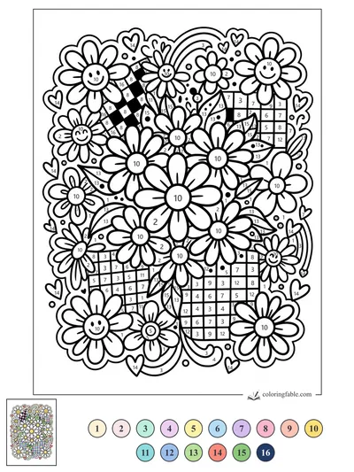 Preppy Daisy Patch with Smiles and Hearts — color by number