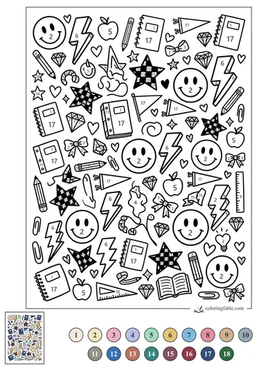 Preppy Doodle Desk Stickers — color by number
