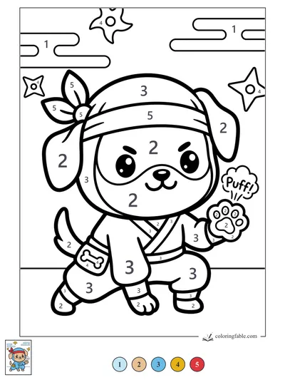 Puffi the Puppy Ninja Waves a Paw — color by number