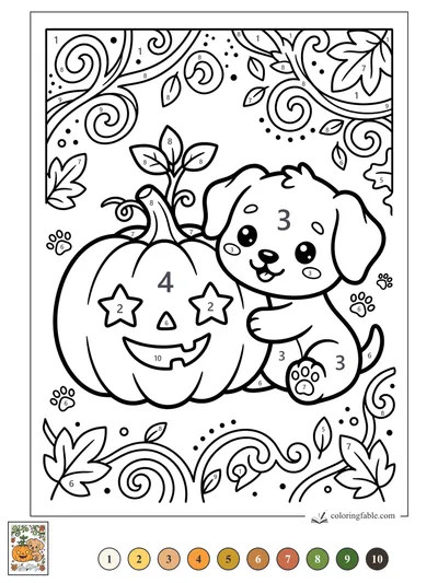 Puppy Hugging a Star-Eyed Jack-o’-Lantern — color by number
