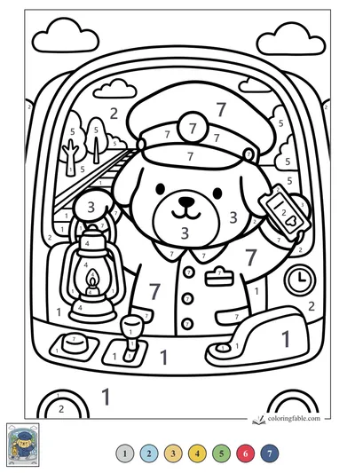 Puppy Train Driver with Lantern and Ticket — color by number