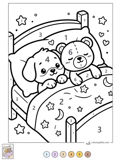 Puppy Tucked In with a Teddy Bear — color by number