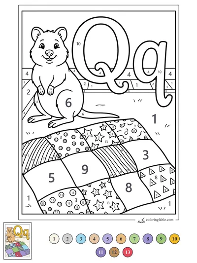 Quokka with Big Q and Patchwork Quilt — color by number