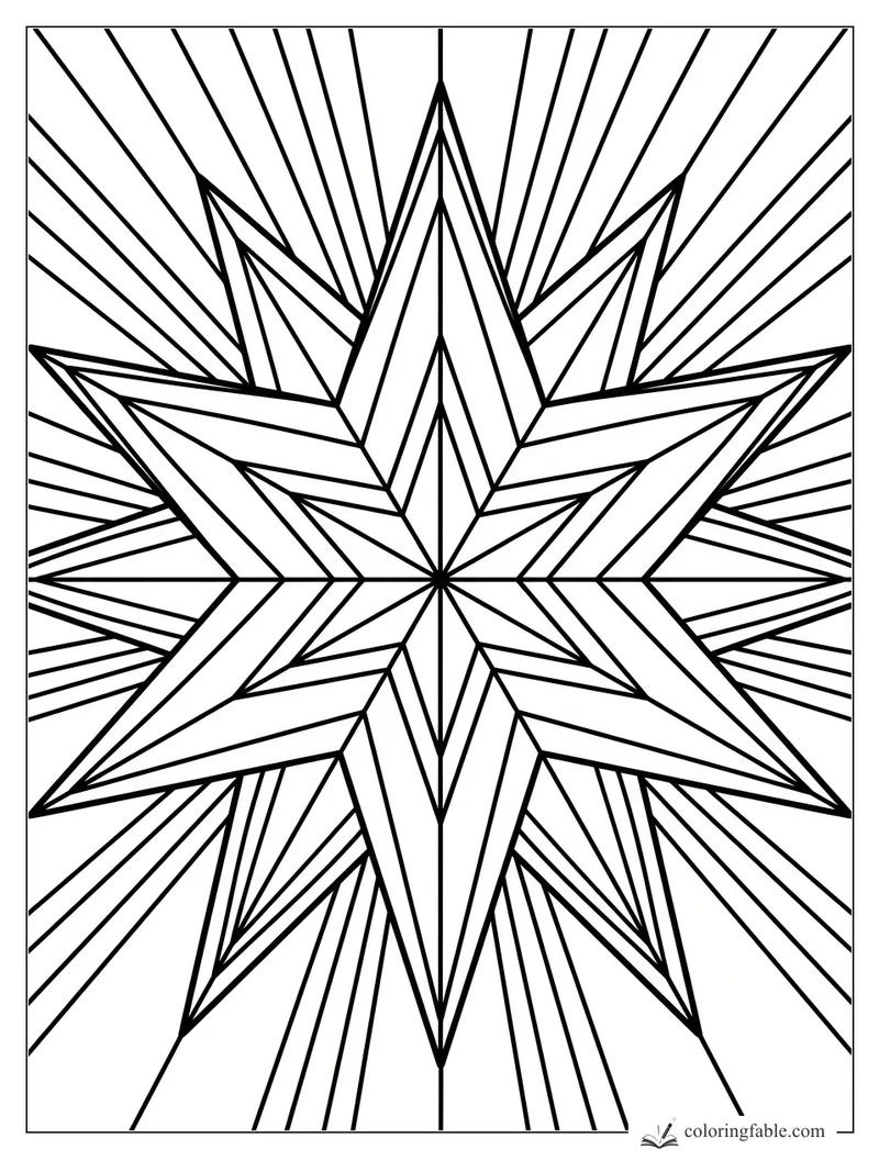Intricate geometric Christmas star with layered points and radiating line patterns