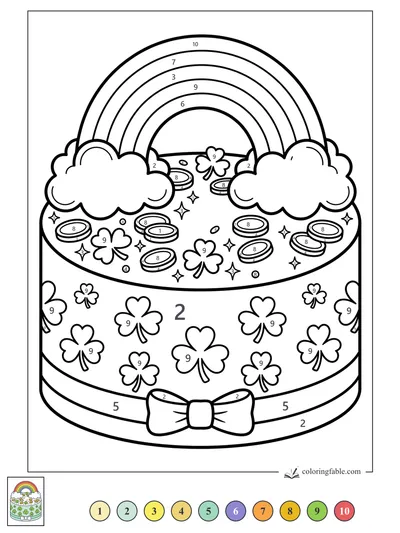 Rainbow Shamrock Cake with Coins — color by number