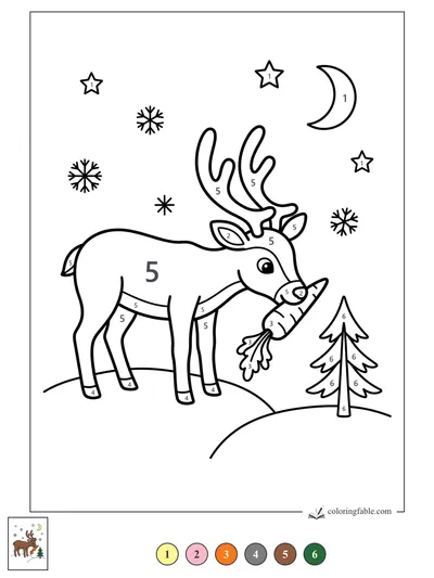 Reindeer Nibbling a Carrot Under the Moon — color by number