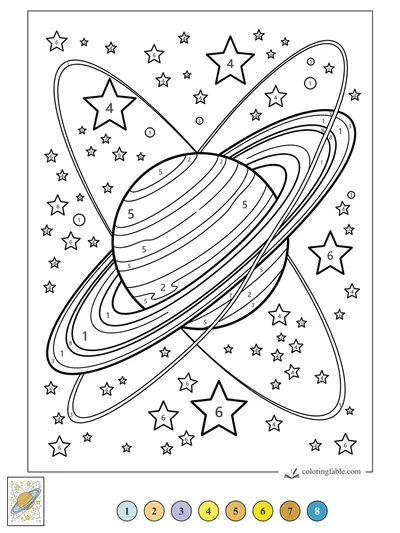 Ringed Planet with Looping Star Trails — color by number