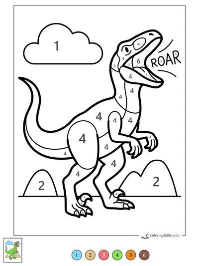Roaring Velociraptor Under a Cloud — color by number