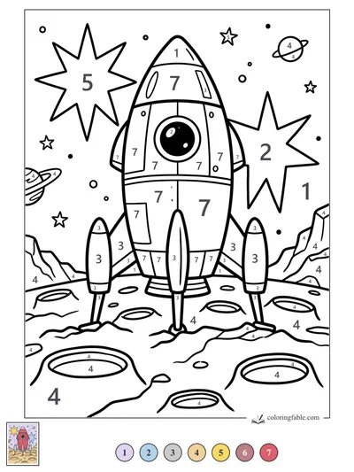 Rocket Ready on a Cratered Moon — color by number