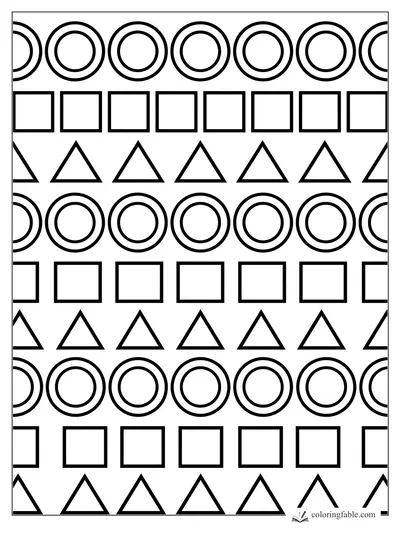 Repeating geometric pattern with outlined circles, squares, and triangles in neat horizontal rows