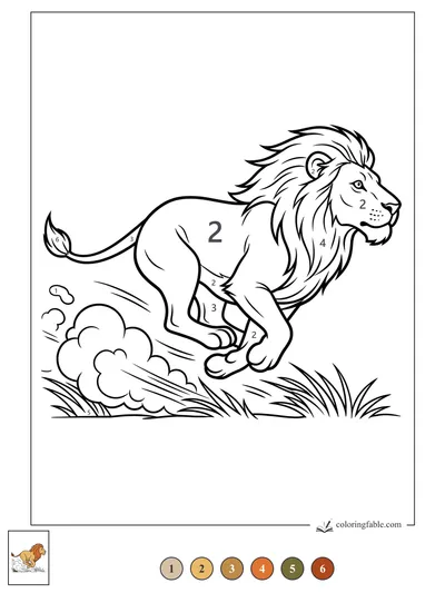 Running Lion with Flying Mane — color by number