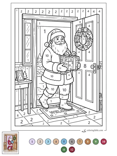Santa Arrives with a Starry Gift — color by number