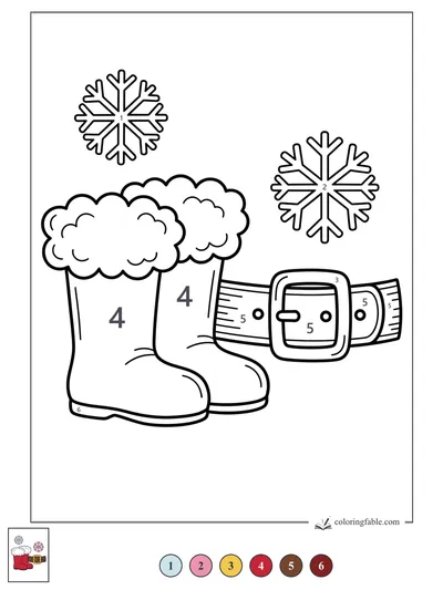 Santa Boots with Belt and Snowflakes — color by number