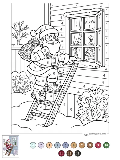 Santa Climbs to the Open Window — color by number