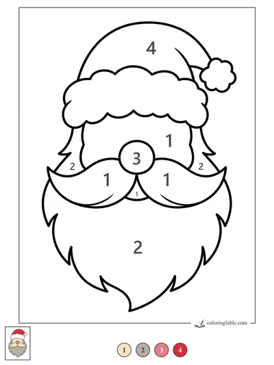 Santa Face with Fluffy Hat and Big Mustache — color by number