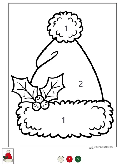 Santa Hat with Holly Berries — color by number