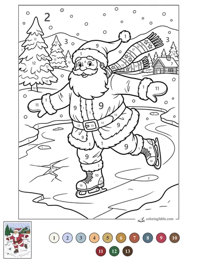 Santa Skating on a Frozen Creek — color by number